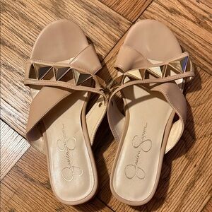 Jessica Simpson Nude Sandals with Metallic Accents